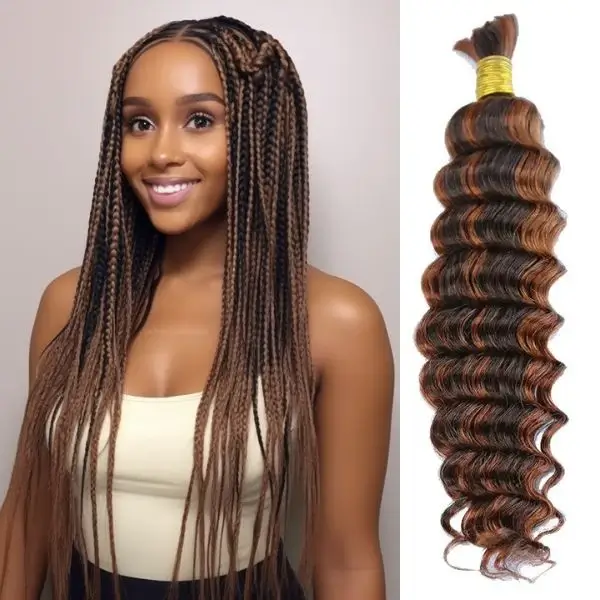 Human Hair #4/#30 PIANO Deep Wave Bulk Hair Extensions for Braiding